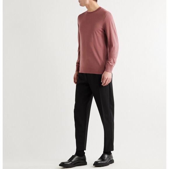 THEORY Regal Slim Fit Wool Crew Neck Sweater Mens Large Pink Mauve Long Sleeve - Picture 1 of 14